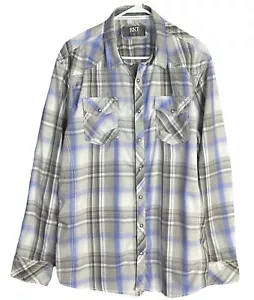 Mens BKE Pearl Snap Long Sleeve Shirt Blue Gray Athletic Fit Size XL - Picture 1 of 11