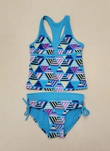 Justice tankini Swimsuit Girls 7-8 2PC Aqua Blue Purple Green - Picture 1 of 9