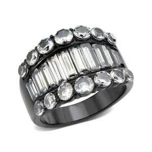 black cocktail ring chunky emerald cut cubic zirconia steel sparkling - Picture 1 of 5