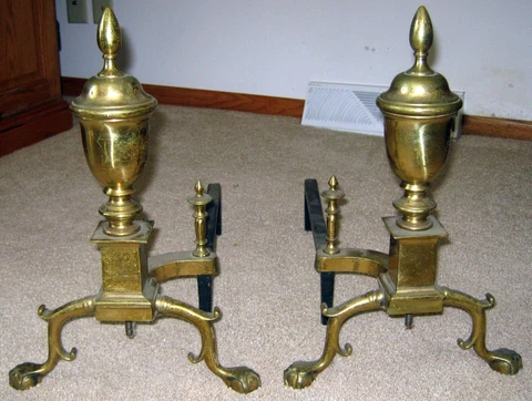 vintage brass andirons claw feet GEORGIAN FEDERAL STYLE Cover