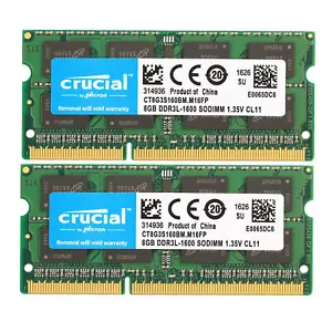 Crucial DDR3L 1600MHz 16GB(2 x 8GB) SODIMM RAM PC3L-12800 2Rx8 Laptop Memory - Picture 1 of 4