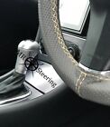 FOR JAGUAR X-TYPE GREY PERFORATED LEATHER STEERING WHEEL COVER CREAM DOUBLE STCH