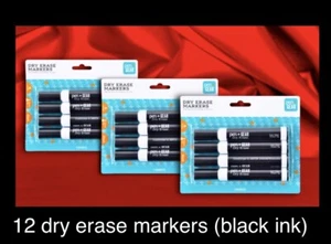 12 Dry Erase Markers: (Black) Pen + Gear, Chisel Tip, Low Odor White Board Etc. - Picture 1 of 24