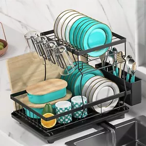 Drying Rack Large Capacity 2 Tier Dish Drying Rack Multifunctional Rustproof - Picture 1 of 9