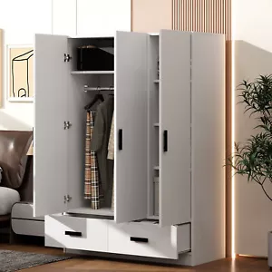 3 Doors Wooden Wardrobe Freestanding Armoire Closet Organizer Cabinet 2 Drawers - Picture 1 of 8