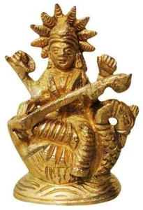 Saraswati Statue Brass Hindu Goddess Idol Hinduism Knowledge Wisdom 3.5 Inch - Picture 1 of 4