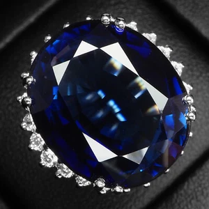Estate Intense Blue Sapphire 32.12Ct 925 Sterling Silver Handmade Rings Size 7.5 - Picture 1 of 8