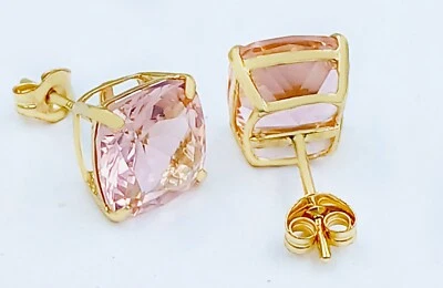 ПОДЛИННЫЙ 7,84 карат MORGANITE серьги-гвоздики 14K желтое золото - бесплатная оценка - новый с Ярлыками - Изображение 1 из 4