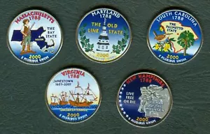 2000 COLORIZED STATE QUARTER 5 pcs United Stated of America coins - Picture 1 of 4