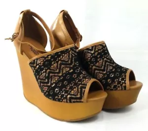 Charlotte Russe Womens Shoe Wedge Cafe 11 Black Combo Lace Sz 8 - New In Box - Picture 1 of 9