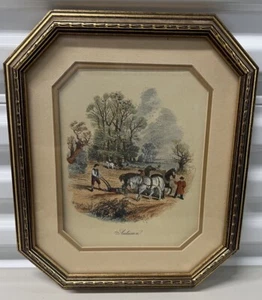 Vintage Painting Field BF Working Autumn Plowing Framed US Horse 14x12" Hangable - Picture 1 of 15