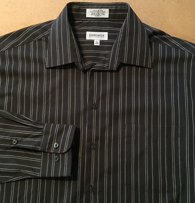 Camisa de cuello largo CONCEPTS BY CLAIBORNE marrón/blanco para hombre, talla 17 34/35. Foto 1 de 4