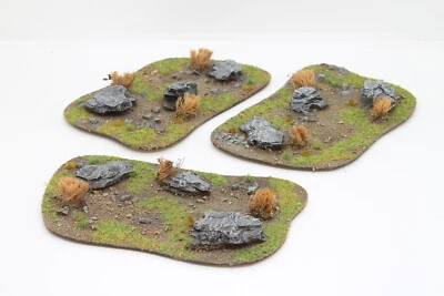 TWOSHEDSFRED Set of 3 Grassy Broken Ground model bases wargame terrain/scenery Two Sheds Fred
