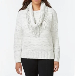 Charter Club Plus Size Long-Sleeve Marled-Knit Scarf Sweater, Vanilla Bean, 0X - Picture 1 of 1