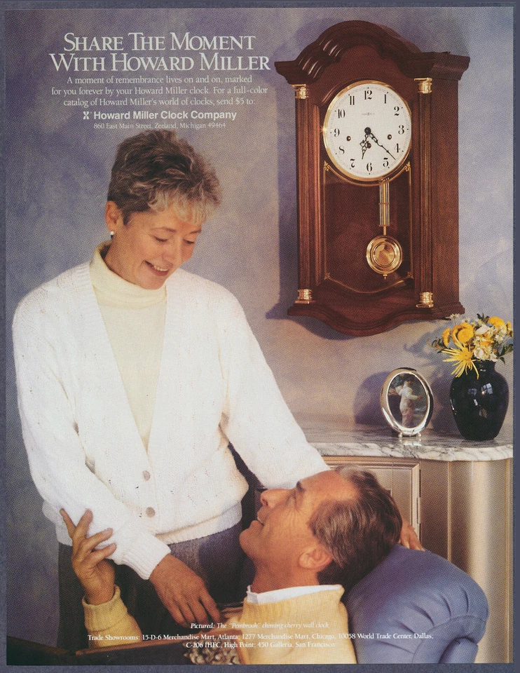 Howard Miller Pembrook Cherry Wall Clock Magazine Print Ad 1989 Foto 1 de 1