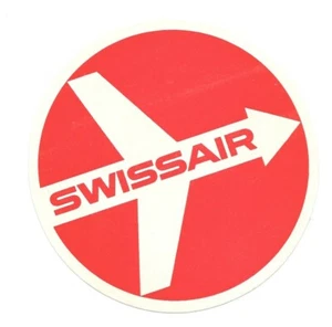 Etichetta bagaglio compagnia aerea vintage SWISSAIR Swiss Air Lines rosso/bianco rotondo - Foto 1 di 2