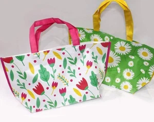 Shopping Tasche XL grün Blumen 40x25cm festes nonwoven Material langer Henkel - Bild 1 von 1