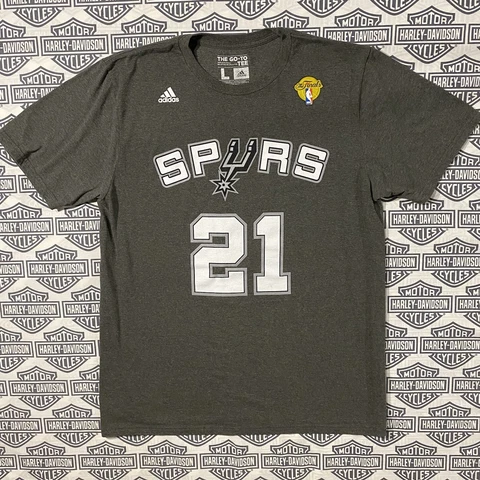 Adidas San Antonio Spurs Tim Duncan Finals Championship NBA Shirt Gray 21 Mens L Cover