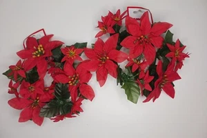 Set Of 2 Poinsettia Holly Ornament 3in Candle Rings Vintage Christmas Amglo - Picture 1 of 6