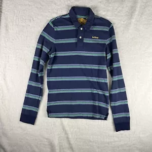 Camisa Polo Hollister Para Hombres Pequeña Manga Larga Informal Verde Azul Rayas Preppy - Imagen 1 de 14