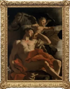 Handgefertigtes antikes Ölgemälde alter Meister-Kunst männlicher Akt Engel auf Leinwand 24 Zoll x 36 Zoll - Bild 1 von 2