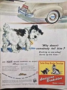 American Brakblok 1942 forro de freno lindo perro vintage anuncio de servicio automotriz  - Imagen 1 de 1