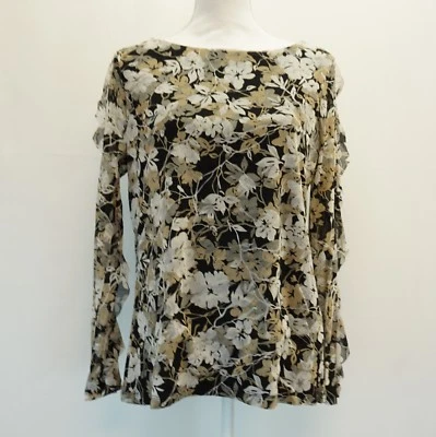 Blusa negra Charter Club para mujer con estampado floral y volantes manga transparente de malla $59 Foto 1 de 4