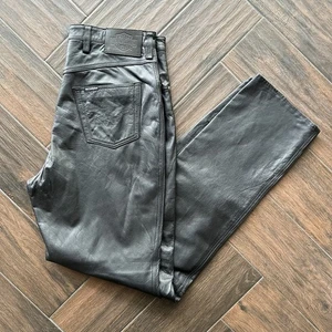 Harley Davidson Leather Pants Mens 35x33 Black Nylon Lined Motorcycle Biker - Picture 1 of 8