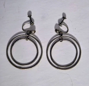 Vintage Taxco Double Hoop Earrings 925 Sterling 2 1/2" Long 11.65g - Picture 1 of 10