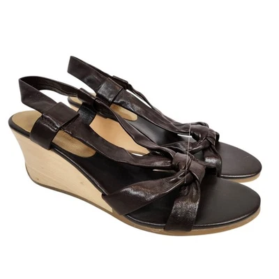 Sandalias de tacón de cuña Lauren Ralph Lauren para mujer de cuero marrón con tira trasera talla 7,5 Foto 1 de 4