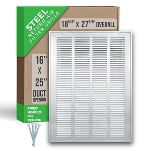 Fits 16x25 Duct Opening | Steel Return Air Filter Grille by Handua Fixed Hing... - Picture 1 of 8
