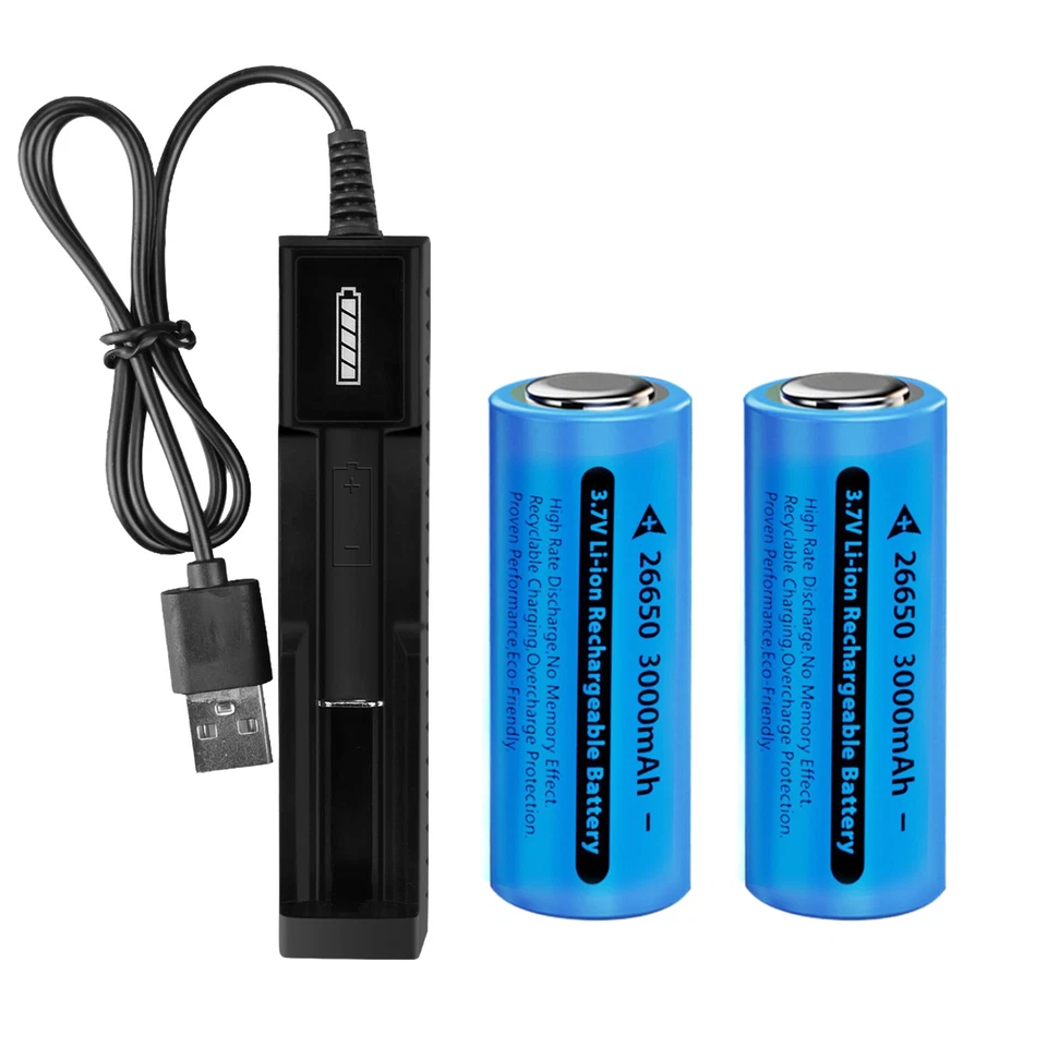 2PC 26650 Li-ion Battery 3.7V Rechargeable Battery +Smart Charger fof Flashlight - Image 1 of 1