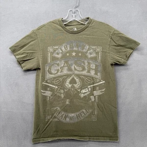 Johnny Cash Mean As Hell Guns Spade Graphic T Shirt Mens Size S Green Cotton - Picture 1 of 6