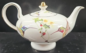 Abbott Ambrosia Teapot & Lid Set Hummingbird Floral Elegant Gold Trim Bird White - Picture 1 of 24
