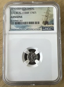 NGC Shipwreck 1/2 Real 1668–1747 💀 Bold Inscription Spanish Colonial Silver 🔥 - Picture 1 of 3