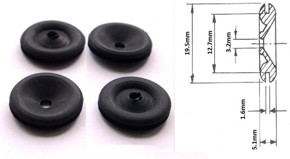 Genuine Lucas Rists 4 x 0.5" (12mm) Black Rubber Wiring Grommet Part No. 859341 - Image 1 of 1