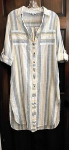 Blue Island | Striped Button Down Tunic Dress |Beachy Coastal Pockets | Size S - Foto 1 di 6