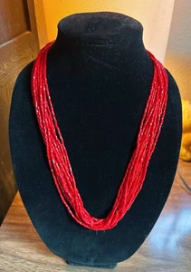 Vintage Red Beaded Necklace Gorgeous Multi Strand Layers Beautiful Party Unique - Picture 1 of 8