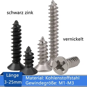Kreuzschlitz Senkkopf Selbstschneidende Schraube Holzschrauben Kohlenstoffstahl - Picture 1 of 91