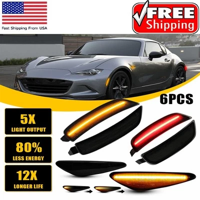 6PCS Front+Rear Amber+Red Side Light Marker Assembly 16-22 For Mazda MX-5 Miata - Image 1 of 4