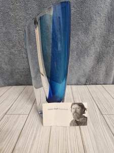 Kosta Boda Goran Warff Signed Clear & Blue 10.5" tall Art Deco Glass Vase 49809 - Picture 1 of 18