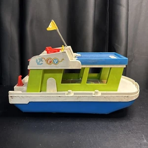 1972 Vintage Fisher Price Little People Play Family HAPPY HOUSEBOAT Barca #985 - Foto 1 di 10