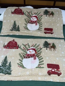 Vintage 3 Pcs King Merry Christmas Quilt Set Festive Bedspread Rustic Farmhouse - Picture 1 of 18