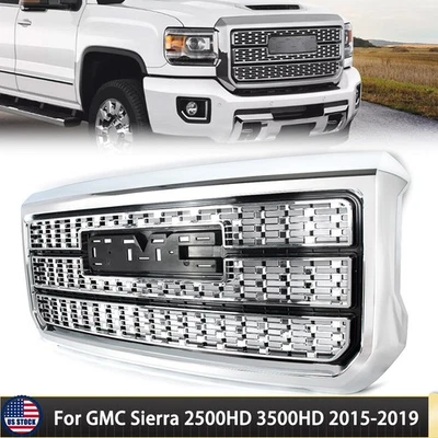 Chrome Front Grille ABS Grill W/ Snap For 2015-2019 GMC Sierra 2500HD 3500HD - Image 1 of 4