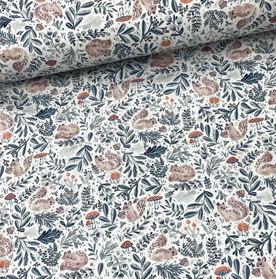Stoff Meterware Baumwollstoff Patchwork 50 cm Wald Eichhörnchen Pilzmuster - Bild 1 von 4
