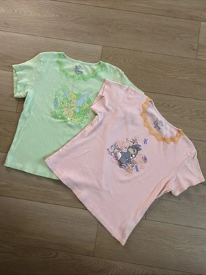 Vtg 2007 Y2K Girls Sz L 12/14 Disney Tinkerbell Bambi Sleepwear lace neck tops  - Image 1 of 4