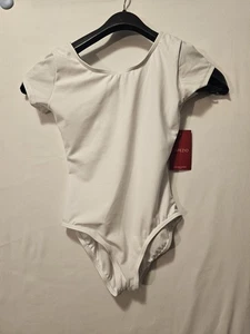 Child Large White Short Sleeve Leotard Capezio TB132C Girls Ballet Dance NWT - Picture 1 of 5