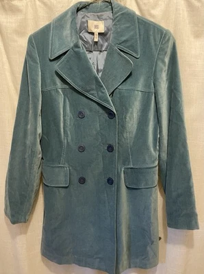 DE COLECCIÓN OASIS AZUL TERCIOPELO DOBLE BOTONADURA MUJER TALLA 8 FORRADO HASTA LA RODILLA Foto 1 de 4