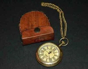 Antique Vintage Maritime Brass Victoria London1875 Pocket Watch with Leather Box - Picture 1 of 5