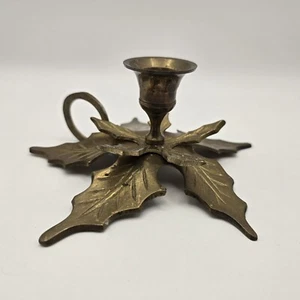 Vintage Christmas Brass Poinsettia Flower Holly Leaf Candle Stick Holder - Picture 1 of 6